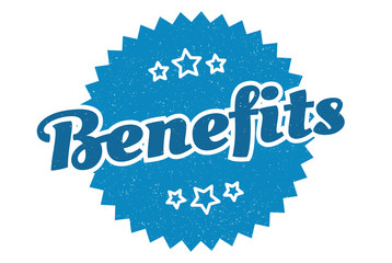 benefits sign. benefits round vintage retro label. benefits