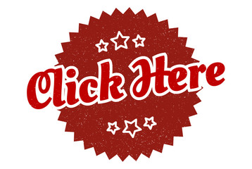 click here sign. click here round vintage retro label. click here