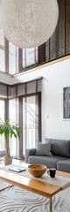 Living room in two-floor apartment, panorama