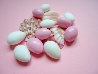 pink decor objects, color background