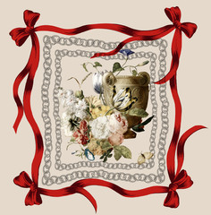 Chain flower decorated with square ribbon illustration