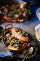 Burgundy escargot with herb butter.style rustic.