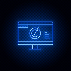 public domain, monitor, no copyright blue neon vector icon. Blue and yellow neon vector icon. Transparent background