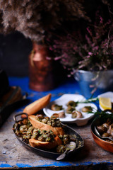 Burgundy escargot with herb butter.style rustic.