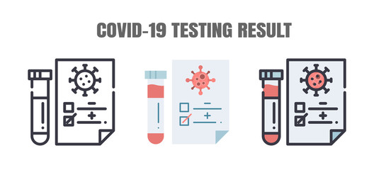 Testing Result of Covid-19 Patients is Negative or Positve. The Coronavirus Disease 2019 Infection Treatments. Line outline, Flat, Filled Icons Set. Editable Stroke. - obrazy, fototapety, plakaty