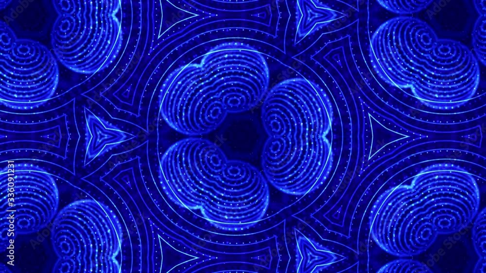 Poster abstract theme of microworld of nanotechnology. 4k looped sci-fi 3d background with glow blue partic