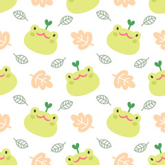 Cute frog and leaf seamless pattern background