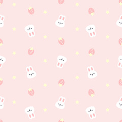 Cute rabbit and strawberry seamless pattern background
