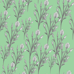 seamless bush roses pattern on mint background. Pencil drawing. Spring print. Packaging, wallpaper, textile, fabric design