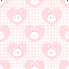 Cute rabbit in a heart seamless pattern background