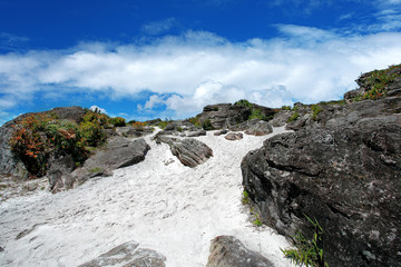 Fototapeta na wymiar View of Mountain Rock with White Sand and white clouds in wamena