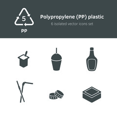 Icon vector Set of plastic 5 pp polypropylene items.