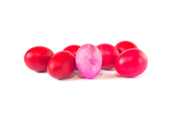 Red and pink easter eggs isolated on white background