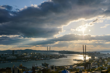 Vladivostok cityscape, sunset view.