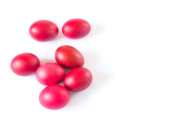 Red easter eggs isolated on white background