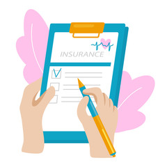 vector health insurance medical policy cardiogram heart document paper pen illustration