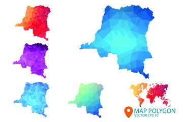 Democratic Republic of Congo Map - Set of geometric rumpled triangular low poly style gradient graphic background , Map world polygonal design for your . Vector illustration eps 10.