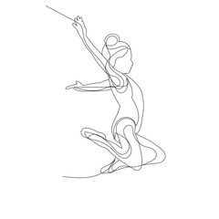 isolated, drawing, one line girl gymnast jumping, acrobatics, sketch
