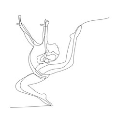 isolated, drawing, one line girl gymnast jumping, acrobatics, sketch