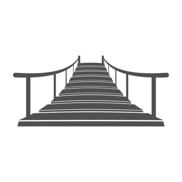 Wooden suspended bridge over the ravine icon in flat style.Vector illustration.	