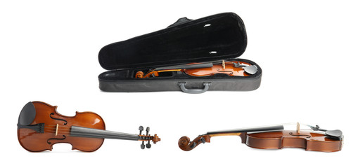 Set of classic violins on white background © New Africa