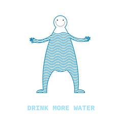 Figure cartoon man with water inside. The concept of filling every creature living on earth with the ocean. Vector