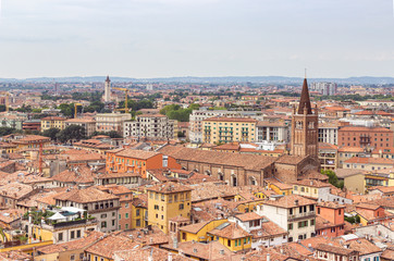 Fototapeta na wymiar Old town of Verona. View from the bell tower Torre Dei Lamberti in Verona, Italy