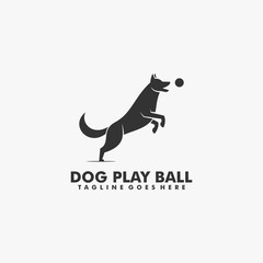 Vector Logo Illustration Dog Playing Ball Silhouette Style.