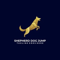 Obraz premium Vector Logo Illustration Dog Jump Gradient Colorful Style.