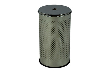 metal bin with lid on a white background