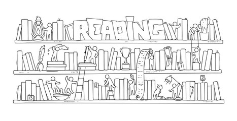 Fototapeta premium Sketch of people teamwork, books