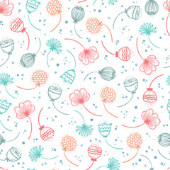 Fototapeta na wymiar Colorful Flowers Vector Seamless pattern. Multicolor Floral background with Hand drawn doodle Wildflowers 