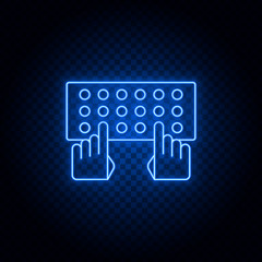 typing, arms, keyboard blue neon vector icon. Blue and yellow neon vector icon. Transparent background
