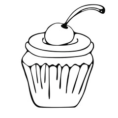 Cupcakes vector illustration. Outline drawing. Coloring