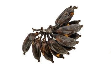 Obraz premium Ripe bananas on a white background Yellow and black banana peel.
