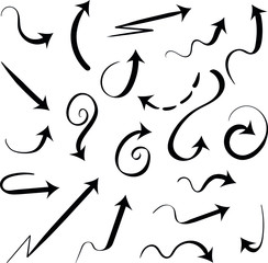 Fototapeta premium Set of calligraphic black arrows on white. background. Vector illustration.