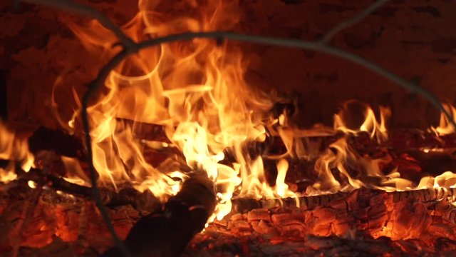 Peaceful fireplace with slow motion flames