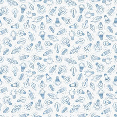 Fototapeta premium Sketch Light Bulb Idea Symbols Set Vector Seamless pattern. Hand drawn doodle Light Bulbs background 