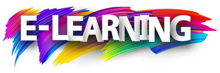 Big e-learning sign over brush strokes background.