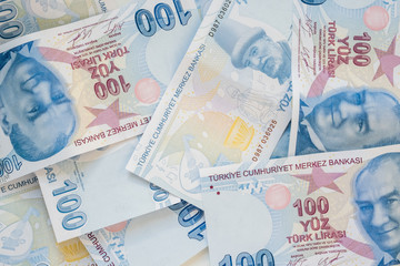 100 Turkish Lira (TRY) banknote currency background