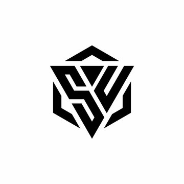 SU Logo monogram with triangle and hexagon modern design template