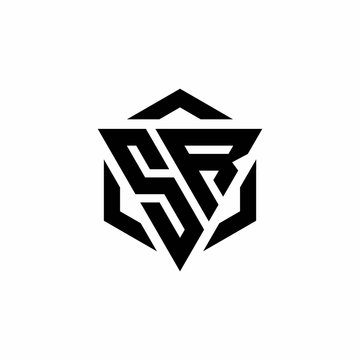 SR Logo monogram with triangle and hexagon modern design template