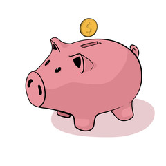 Happy Piggy Bank on white back