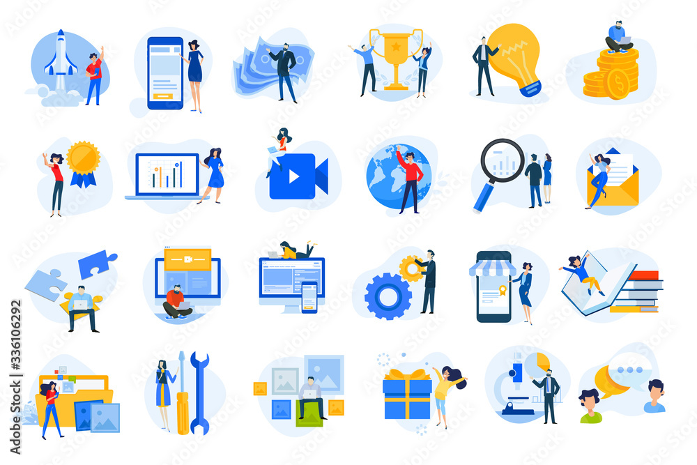 Poster flat design concept icons collection. vector illustrations for startup, graphic and web design and d