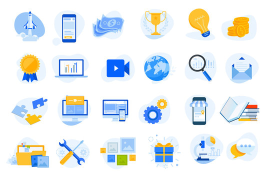 Flat design concept icons collection. Vector illustrations for startup, graphic and web design and development, app, finance, social media, business, marketing, m-commerce, education.