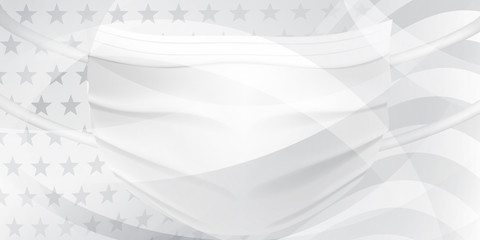 American flag with a medical disposable mask for protection of coronavirus in gray colors