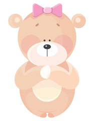 Female teddy bear. Cute toy in cartoon style.