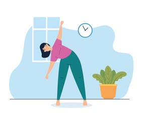 woman practicing exercise in the house vector illustration design