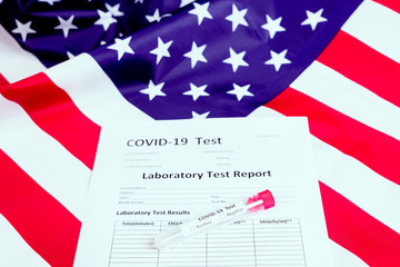Laboratory test specialized in virus pandemics such as covid-19 studies blood of sick American patriots.