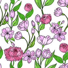 Seamless vector pattern with flowers on white background. Good for printing. Wallpaper, fabric and textile design. Cute floral wrapping paper pattern 
